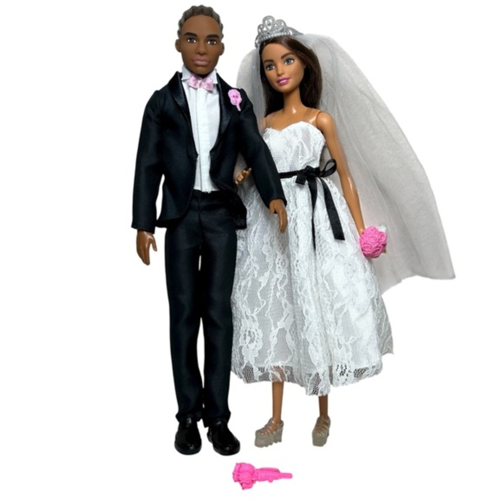 Barbie‎ (2014) & Ken (2016) Dolls African American Bride & Groom Set Collectible